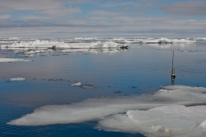 An Argo NEMO float bobs on the ocean’s surface shortly after deployment from the German icebreaker Polarstern Bremerhaven. Image courtesy of the Argo Program.
