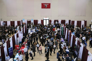 Aerial view of crowd attending a career fair