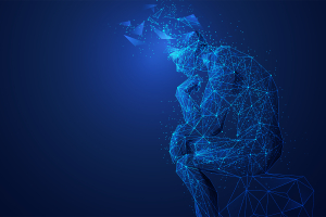 The thinker made of electronic nodes
