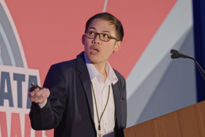 Quang Nguyen presenting at the Big Data Bowl event during the NFL Scouting Combine - Image credit: NFL Football Operations